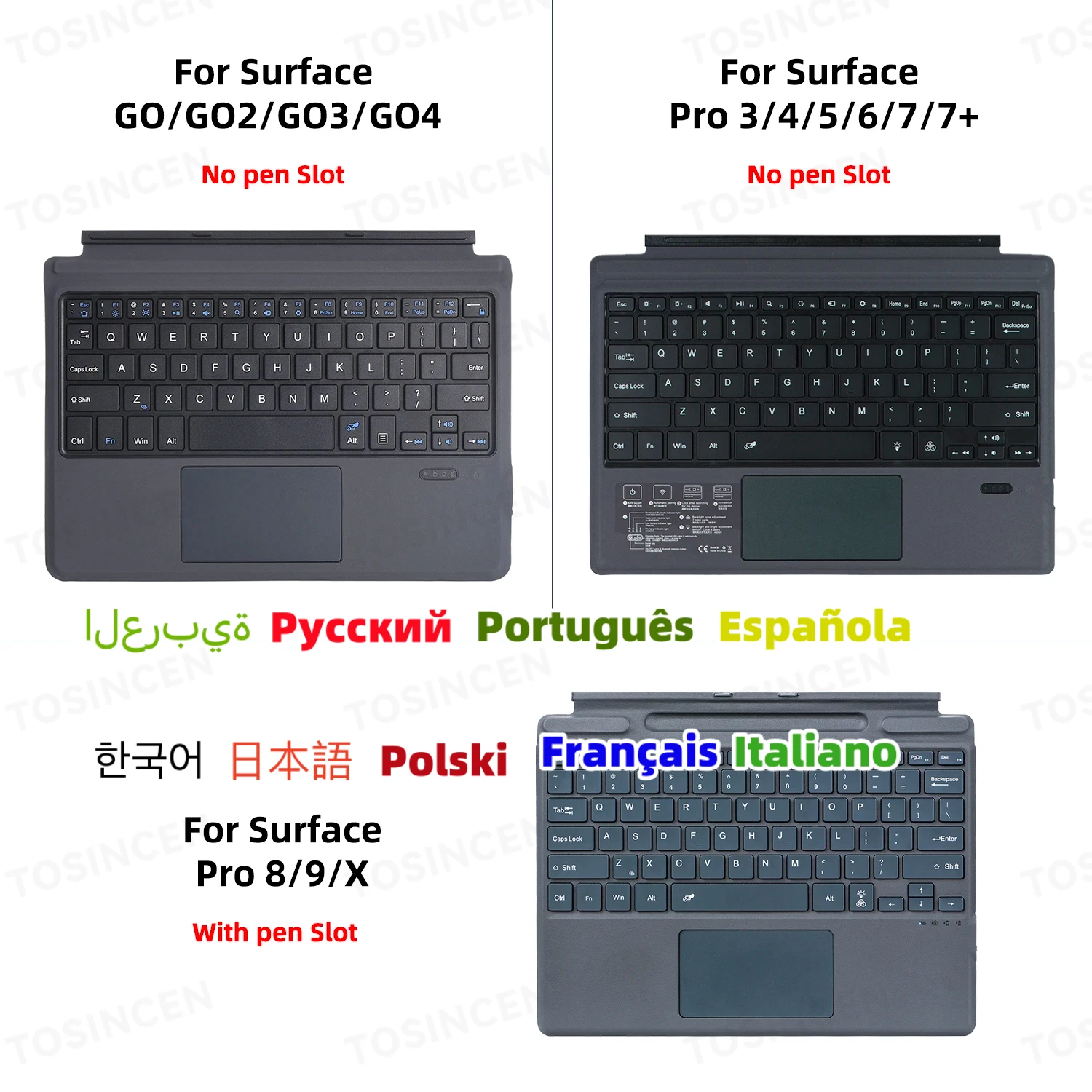 7 RGB Backlit Trackpad Wireless Teclado Keyboard for Microsoft Surface Pro 9/8/X for Surface Pro 3 4 5 6 7 Go 1 2 3 Keyboard