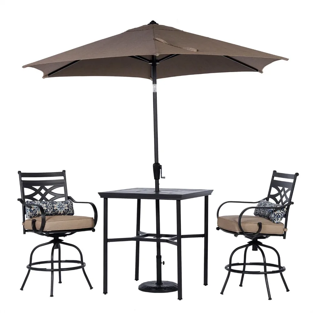 

All-Weather Outdoor Patio High Dining Set, 2 Swivel Counter-Height Chairs with Comfortable Seat and Lumbar Cushions 3-Piece