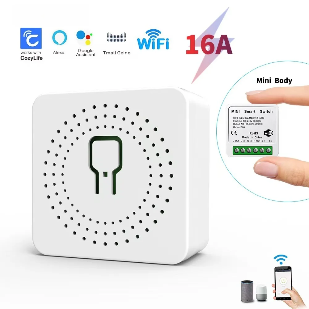 16A WiFi DIY Smart Light Switch Module, Two‑Way Voice Control, Compatible with Alexa Smart Life for Home Automation