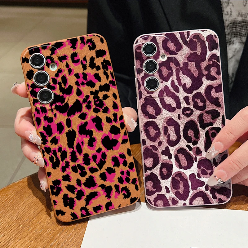 Leopard Print Pattern Phone Case For Samsung Galaxy S25Edge S26 S24 S23 S22 Ultra S26 Plus S25 FE Leather Texture TPU Soft Cover