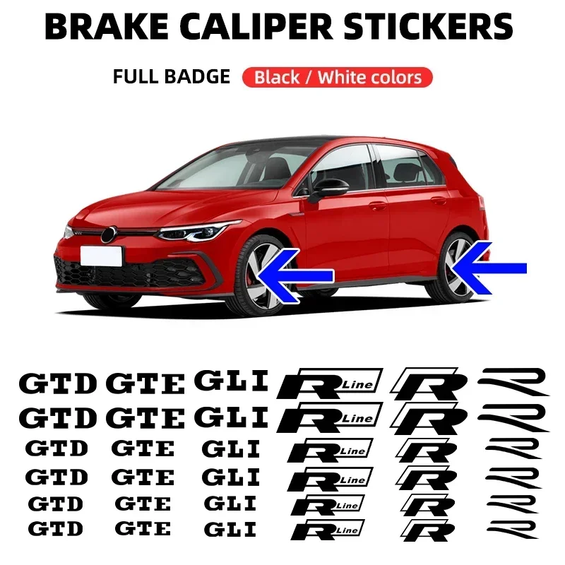 

1set Car Brake Caliper Wheel Decals Brake Sticker For Volkswagen Tiguan Bora POLO PASSAT CC Touran GOLF Jetta Arteon T-CROSS MK6