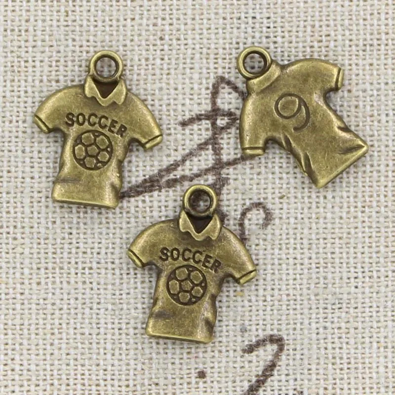 20pcs Charms Soccer Shirts Jersey 19x15mm Antique Silver Color Pendants DIY Crafts Making Findings Handmade Tibetan Jewelry