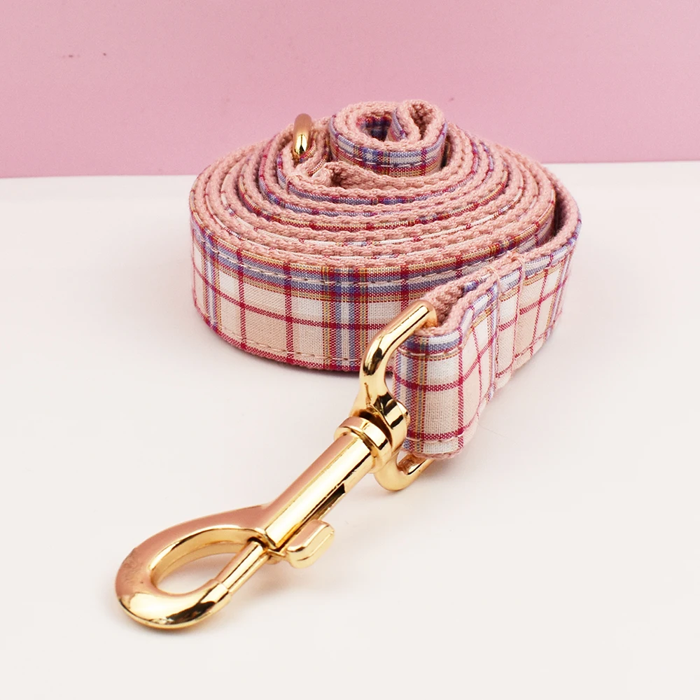 Rosa kariertes Hundehalsband und Leinen-Set für Hunde, individuell graviertes Namensschild, Haustierbedarf, Hundeleine, personalisiertes Hundegeschirr – Detail 7