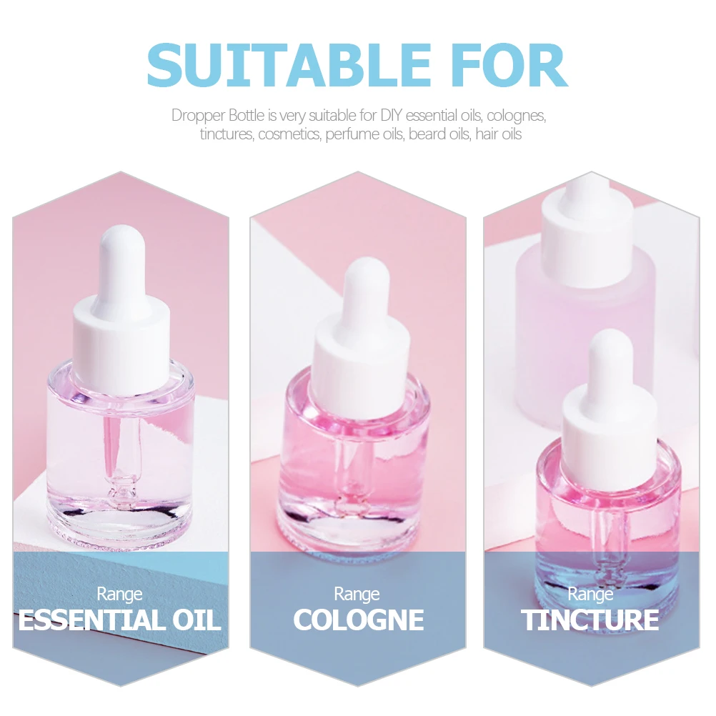 6 قطعة زجاجات الزيوت العطرية الصغيرة قطارة زجاجية زجاجات فارغة المحمولة السفر إعادة الملء تخزين ماصات قطارة مانعة للتسرب