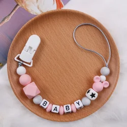 Pinzas para chupete de bebé con nombre personalizado, soporte para pezones de dibujos animados, cadena de Clip, juguetes de dentición, accesorios de alimentación infantil sin BPA