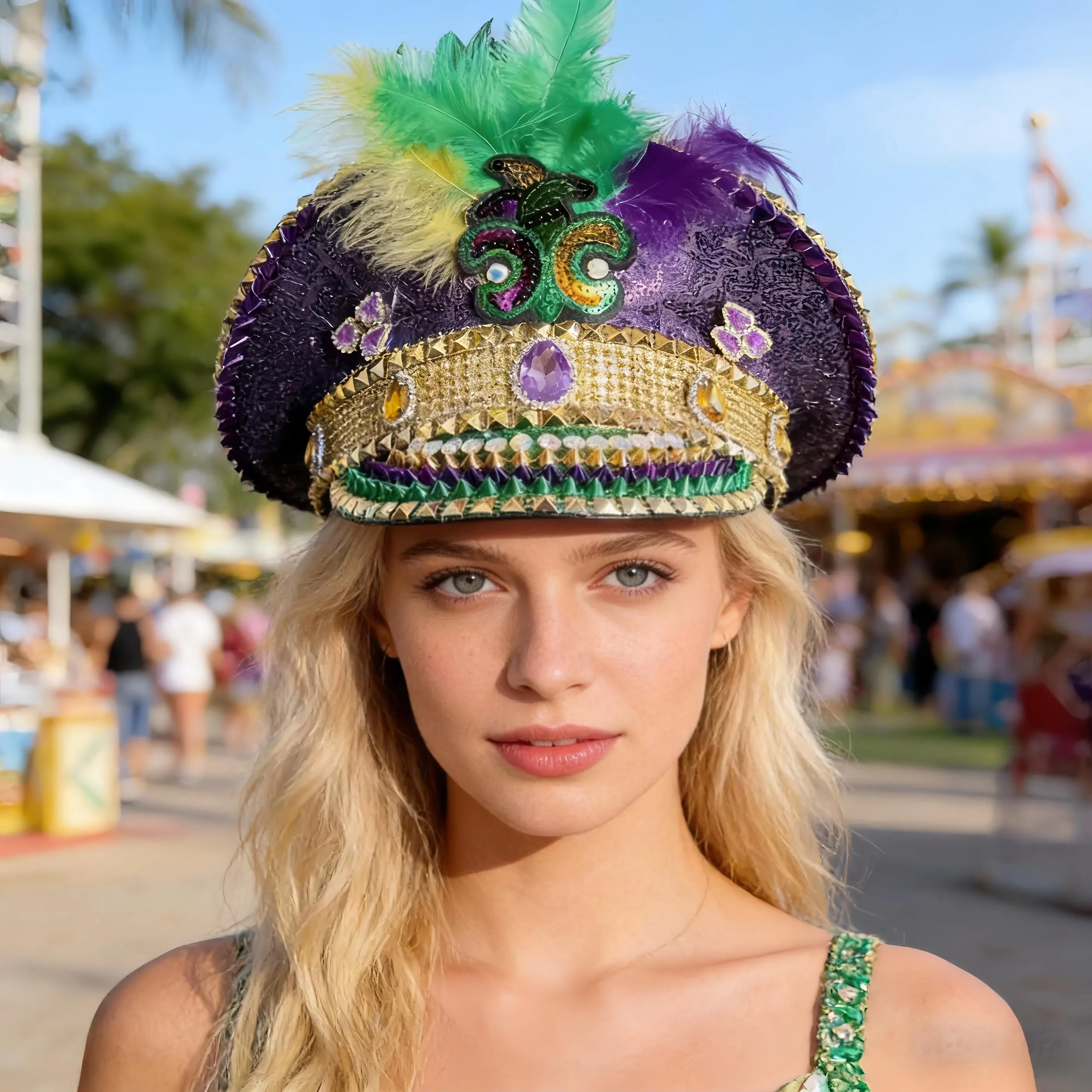 

Steampunk Captain Hat Rhinestone for Carnival, Mardi Gras, Vintage Military Accessories & Cap for Men & Women