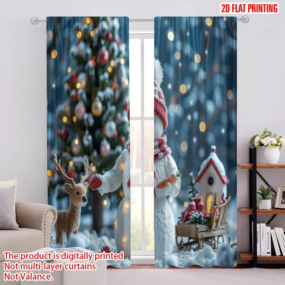 

2pcs 2D flat printing Merry Christmas Popular Party Window Curtains Christmas snowman and reindeer Polyester Without Electricity