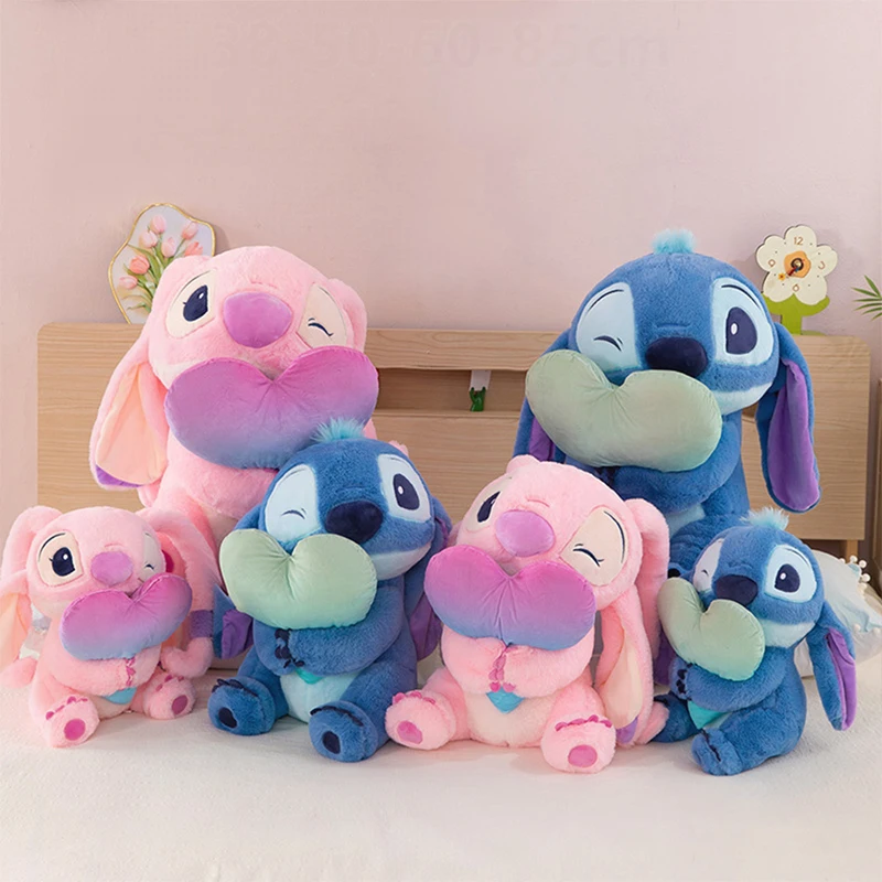 

Kawaii Disney Stuffed Plush Toy Cute Cartoon Stitch Hugging Heart Angel Doll Kids Birthday Gift Soft Filled Plushie for Children