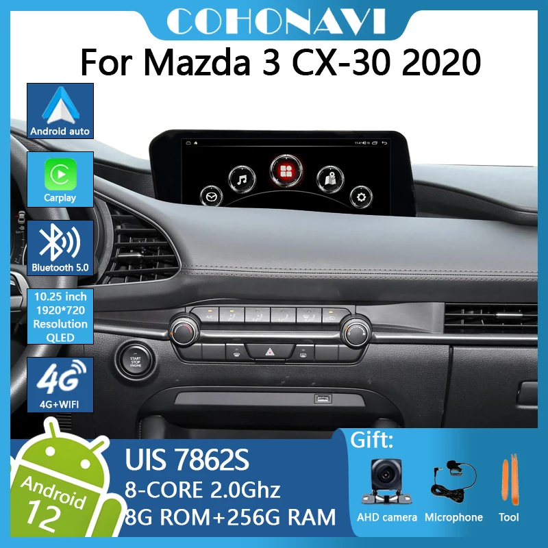

COHO для Mazda 3 CX-30 2020, двойная система 8 + 256G, автомобильный видеоплеер, пультимедийный GPS, авторадио, стерео, Android12, 8 ядер, правый пептид