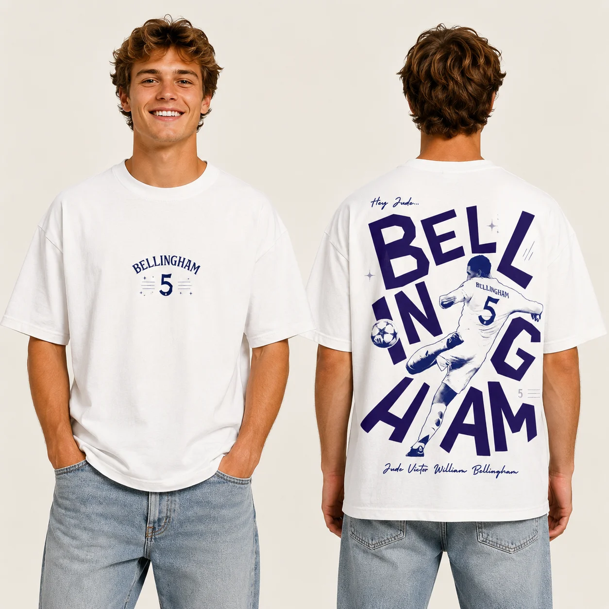 Jude Bellingham Nr. 5 Fußballspieler Grafik T-Shirt für Männer und Frauen, beidseitig bedrucktes Kurzarm-T-Shirt, lässiges Fußball-T-Shirt – Detail 2