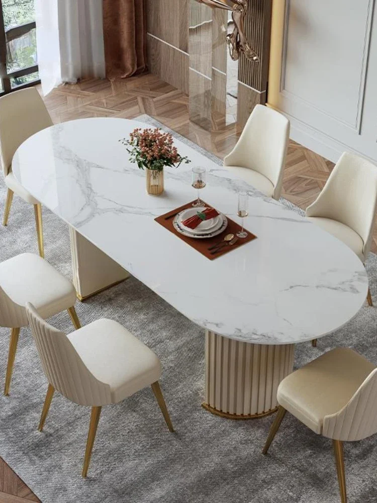 Oval Glossy Rock Board Dining Table Modern Light Luxury Dining Table And Chair For Large Villa Nordic Simple Kitchen Furniture