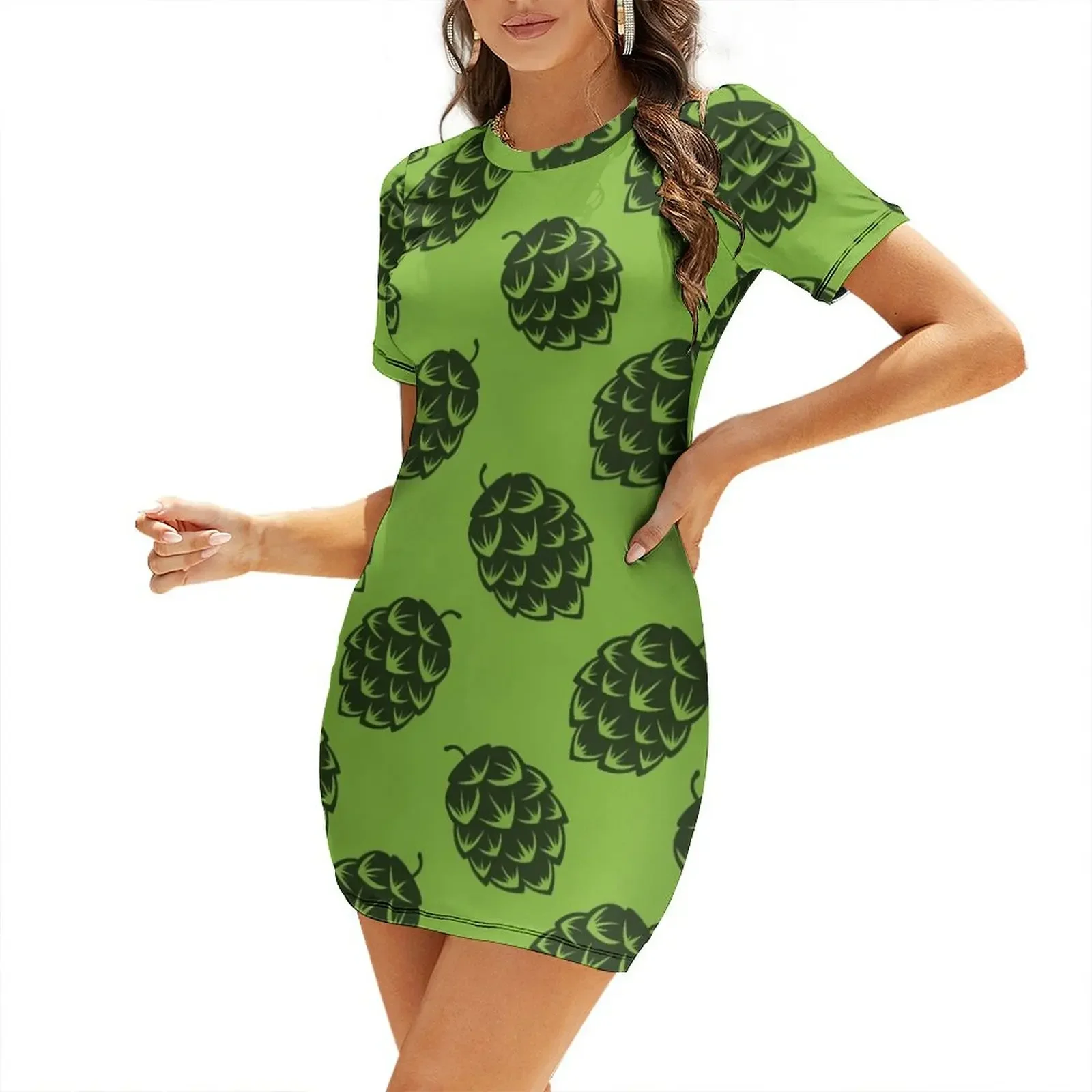 

Seamless pattern with green beer hops Short-Sleeved Dress evening dress women dresses for women elegant women's sets Dress