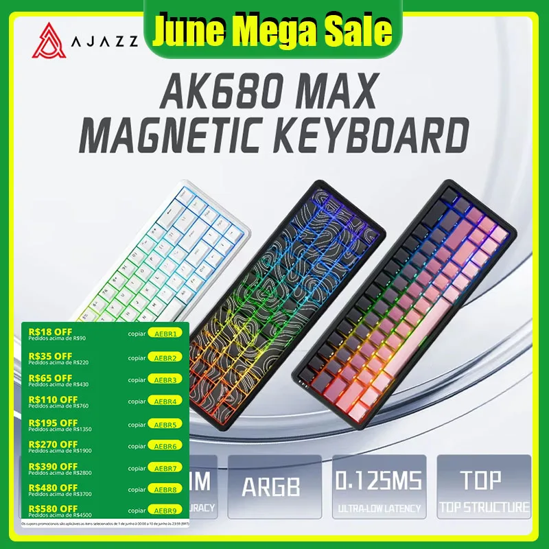 AJAZZ AK680 MAX Mechanical Keyboard Magnetic Switch 65% Gaming Keyboards Rapid Trigger 0.01mm 8K ARGB HE/TMR Custom Keyboard