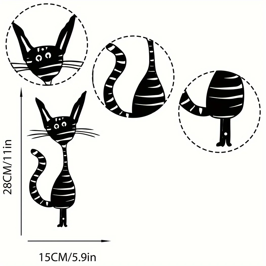 1 szt. Abstrakcyjna ozdoba metalowa kot kreskówkowy, wesoła dekoracja kota, czarny kot metalowy dekoracje ścienne, parapetówka, metalowa sztuka