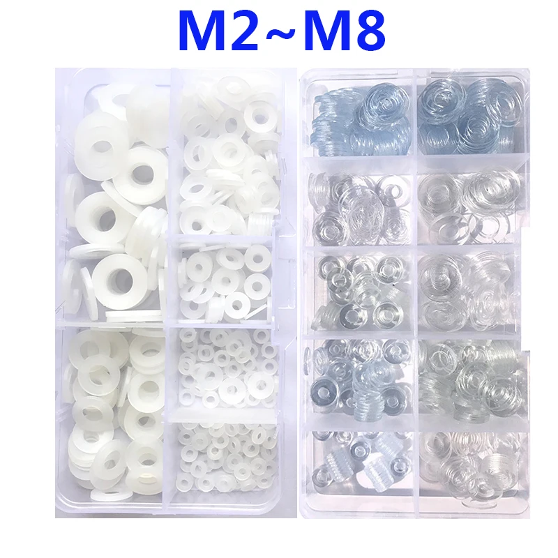 

PVC Nylon Washer Set M2 M2.5 M3 M4 M5 M6 M8 Red Steel Paper Plastic Flat Washer Transparent Spacer Insulation Gasket Ring Kit