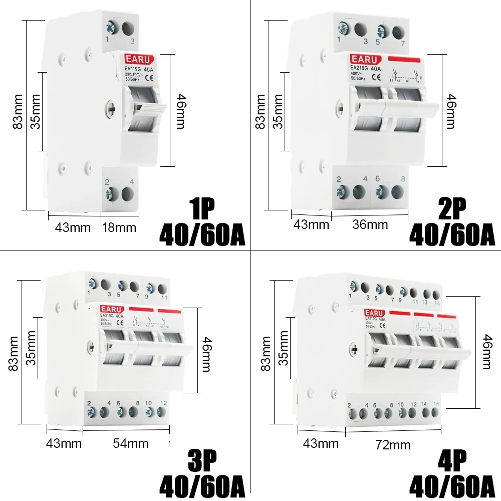 1P 2P 3P 4P 40A 63A 125A MTS Dual Power Manual Transfer Interlock Circuit Breaker Din Rail Isolating Discounnecting Switch