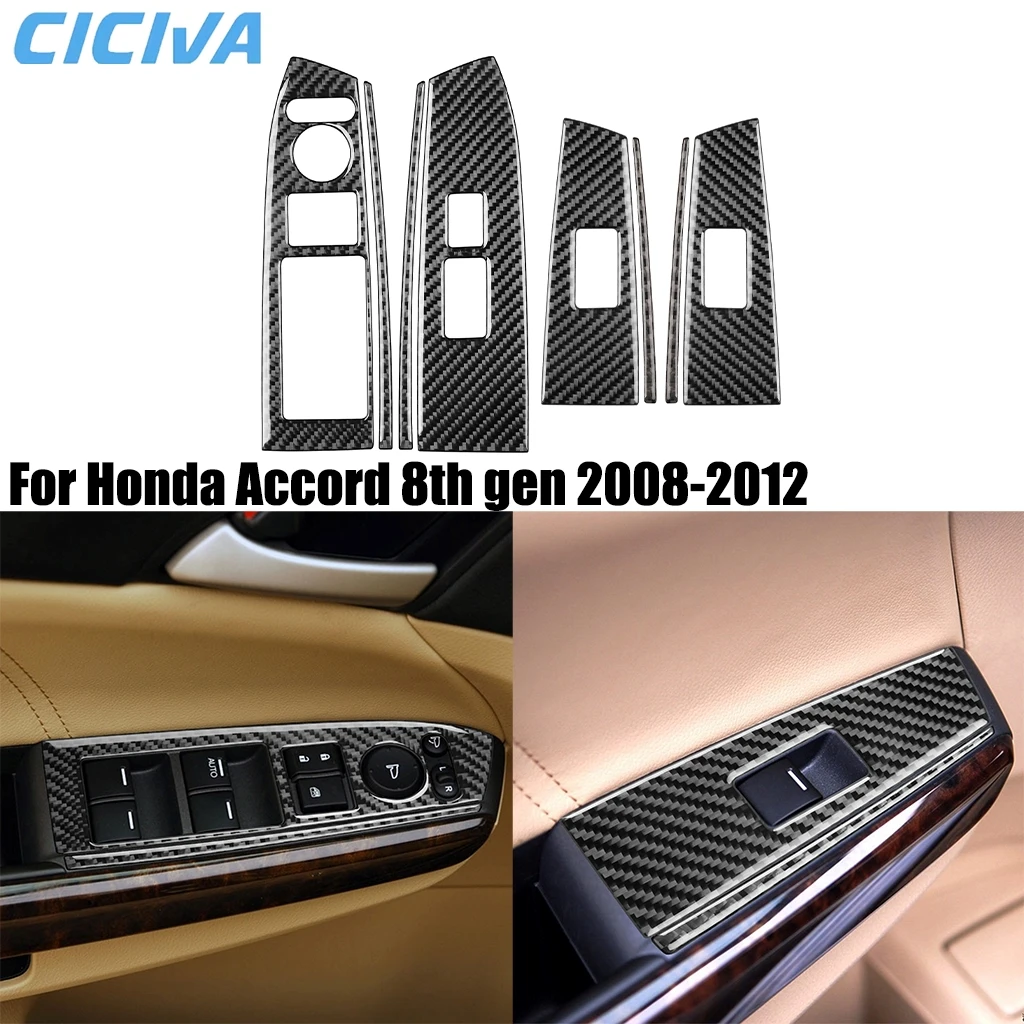 For Honda Accord 8th Gen 2008-2012 Carbon Fiber Window Lifting Control Panel B Car Accessories Interior Cover Sticker Auto Trim