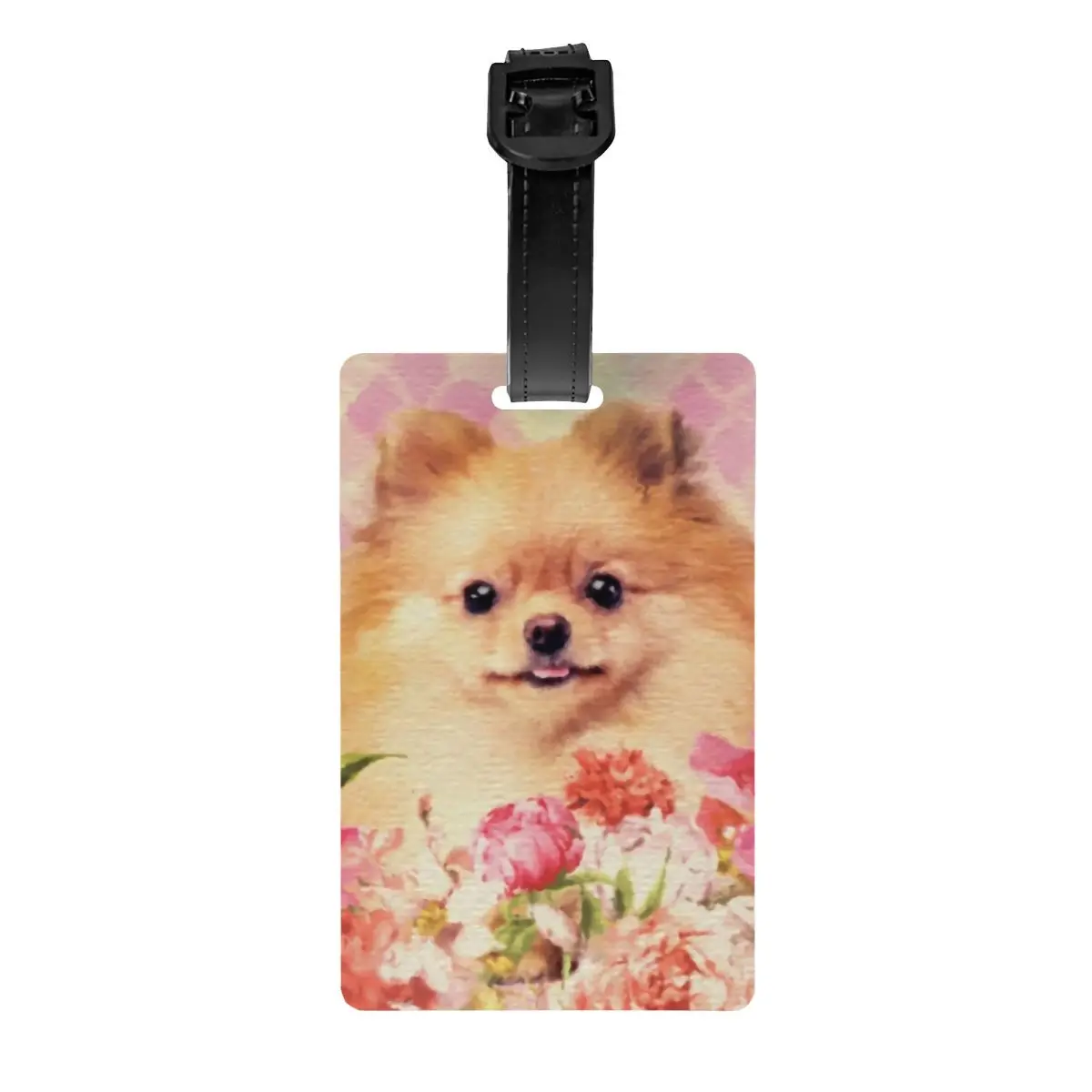 Custom Cute Pomeranian German Spitz With Flowers Luggage Tags for Suitcases Funny Pet Dog Baggage Tags Privacy Cover ID Label