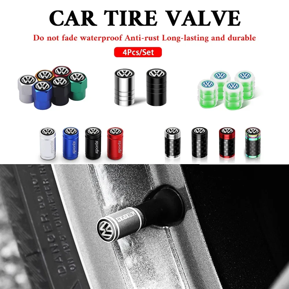 2026 Novo Lançamento: Kit 4 Peças de Tampas de Válvula de Pneu de Metal para Carros Volkswagen VW R RLINE GTI Golf Blu