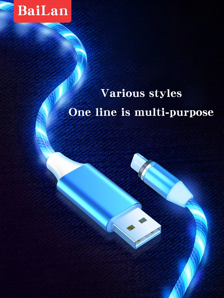 Cool light Magnetic Cable Super Fast Charging USB TypeC Cable For Huawei Honor Usb Cable for iPhone Samsung Xiaomi Magnet Charge