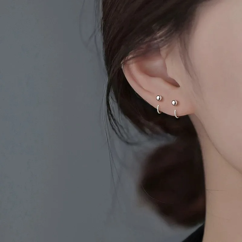 New Arrival Round Square Pattern Piercing Earrings For Men Jewelry Trendy Silver Needle Earrings Women Ear Hole Accessories