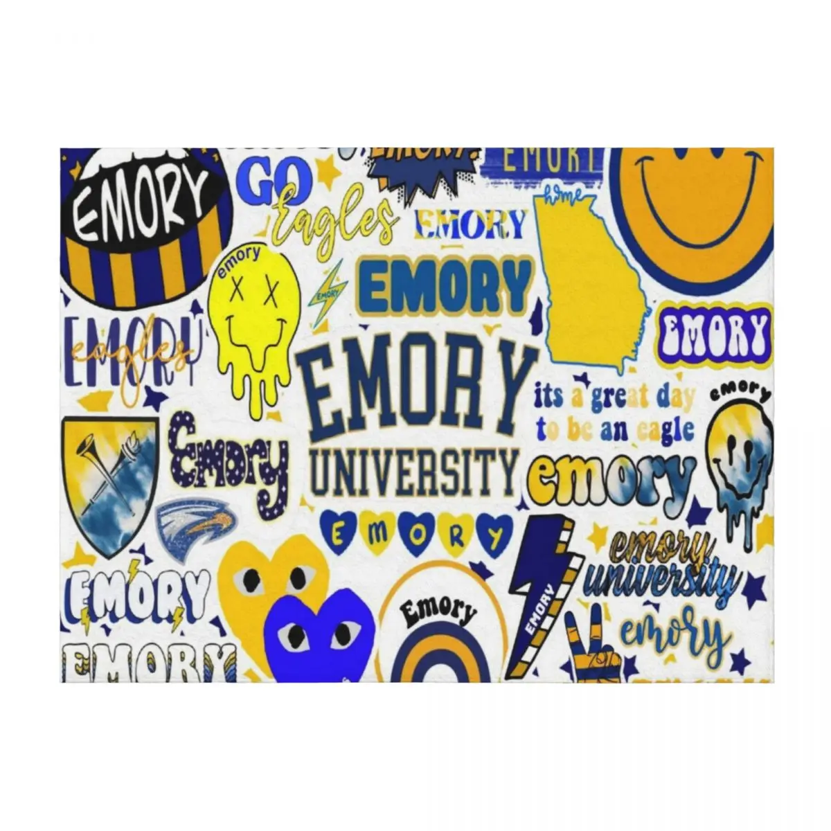 

E M O R Y Eagles Collage Design Throw Blanket Hair Large Decorative Sofas Blankets