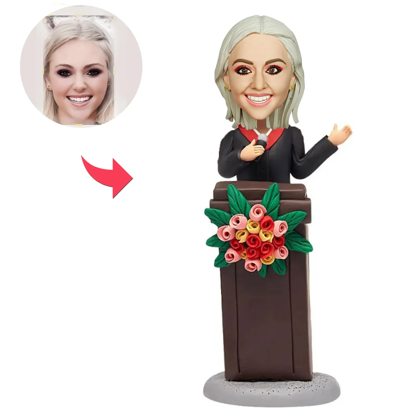 Custom Graduate Bobblehead Personalized Cake Topper For Graduation Part,Female Graduate Standing On The Podium Custom Bobblehead