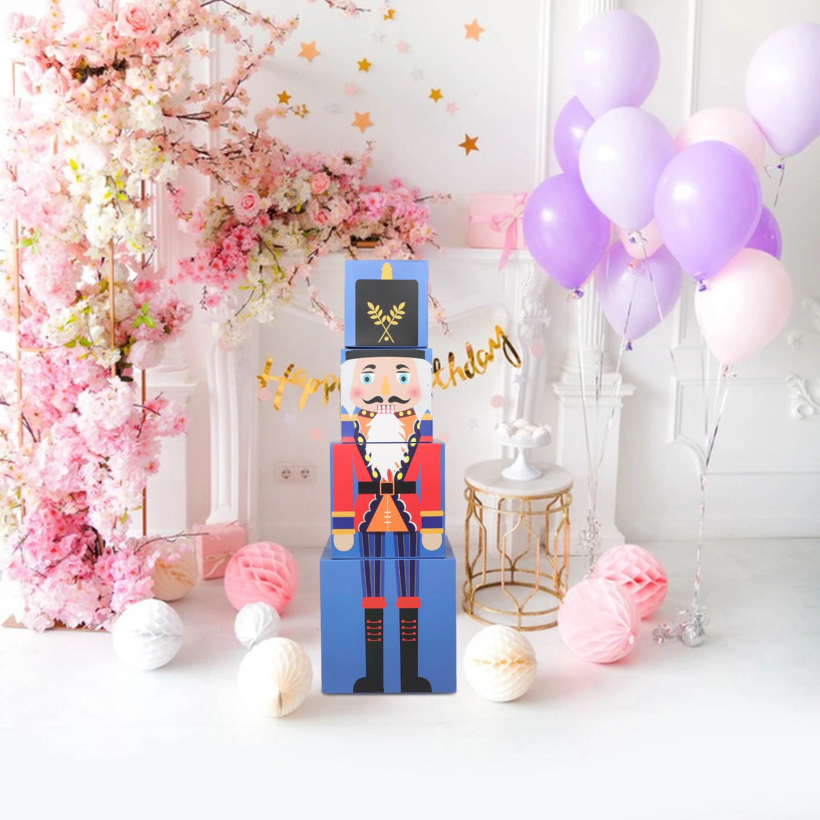 

1Set Nutcracker Decorative Stacking Boxes Christmas Storage Nesting Holiday Present Boxes for Party Stackable Present Box