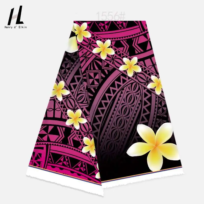Tkanina poliestrowa Henry Textile z nadrukiem w stylu tribalnym z motywem frangipani, idealna na sarongi i sukienki mumu