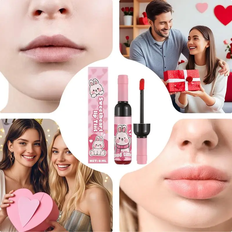 Wine Lip Stain Lips Gloss Wine Liquid Lipgloss Matte Finish Long Lasting Waterproof for Women and Girls Beauty Makeup Look