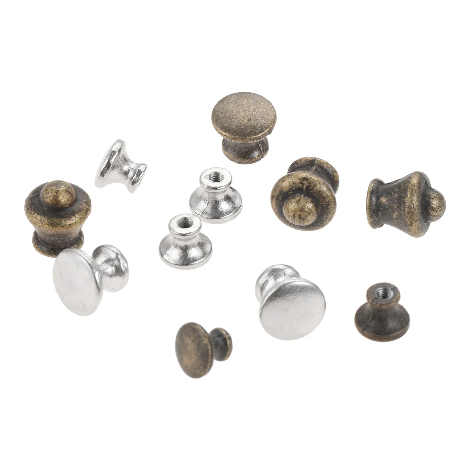 50pcs/set Metal Knob w/screw Round Multi-ridged Ring Pull Mini Handle 10/12mm Bronze/Silver Bulge Button Drawer Kitchen Cabinet