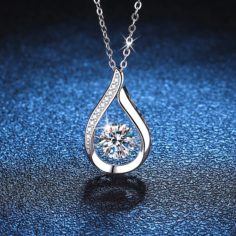 Moissanite pendant clavicle necklace 1 carat water drop D color moissanite silver necklace platinum PT950 mark