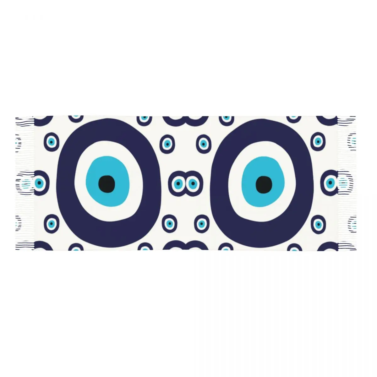 Custom Navy Blue And Aqua Nazar Evil Eye Lucky Charm Pattern Scarf Women Stylish Winter Shawl Wraps Amulet Boho Tassel Wraps