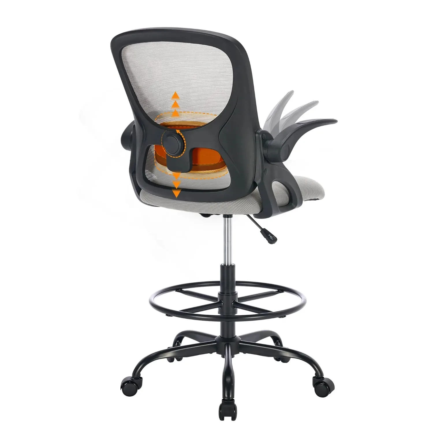Drafting Chair with Arms, Tall Office Chair for Standing Desks | Ergonomic lumbar pad, breathable mesh and foot ring