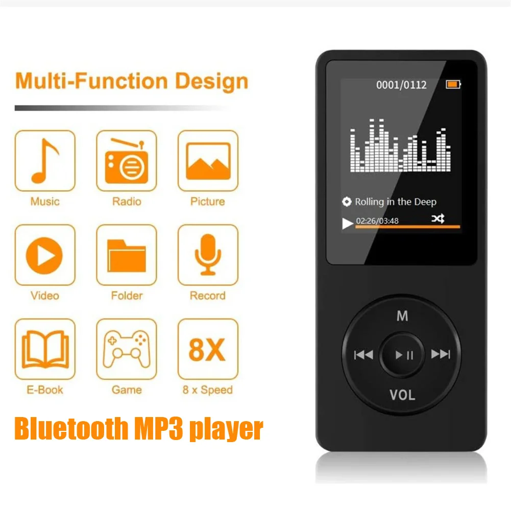 Мини MP3-плеер Bluetooth-совместимый динамик 1,8 дюйма Mp4 Fm-радио ультратонкий студенческий Hi-Fi музыкальный плеер Запись электронная книга Спорт