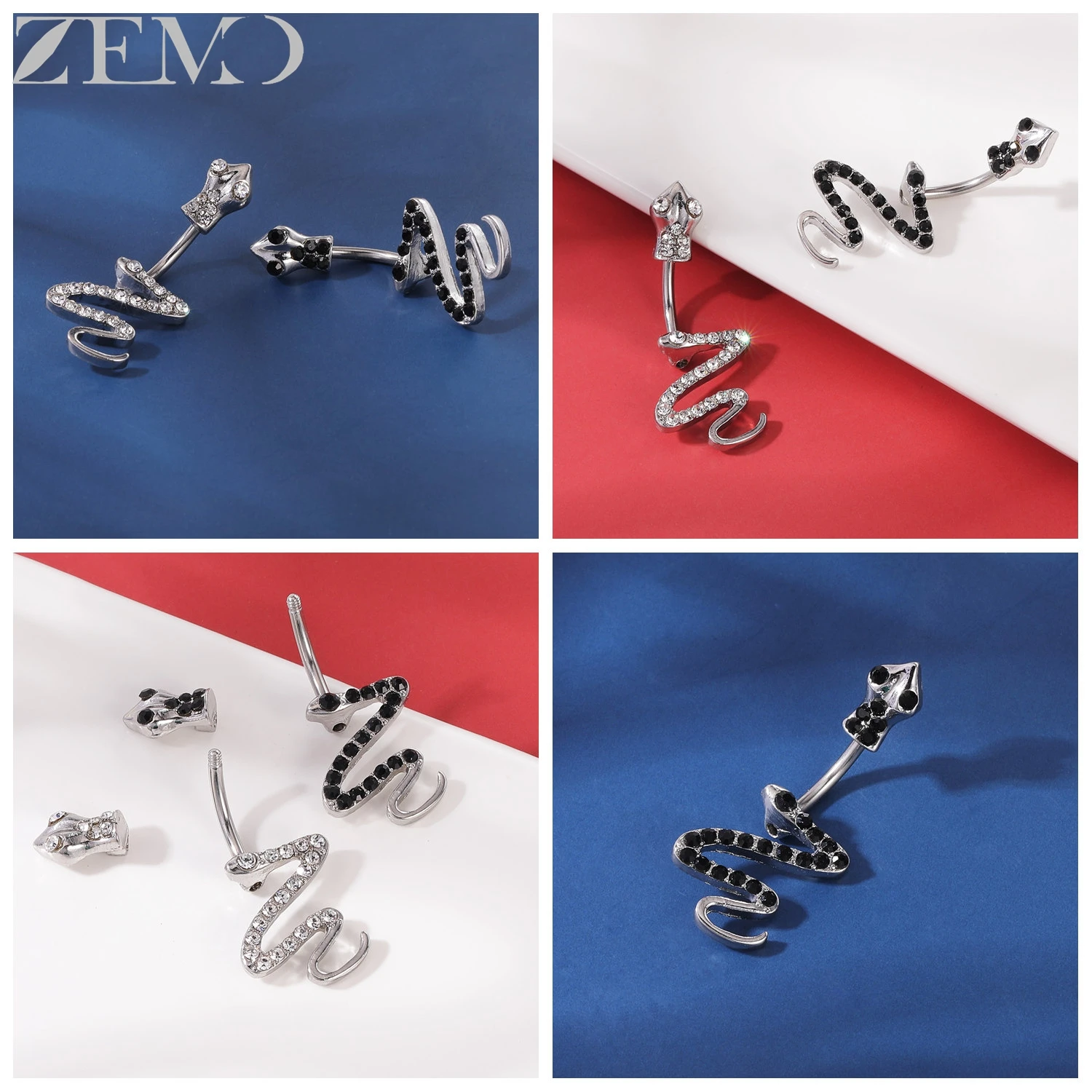 ZEMO 1 PC 14G จี้สแตนเลสสตีลแหวนผู้หญิง Cubic Zircon Belly แหวน Moon Star Cat Belly ปุ่มเจาะเครื่องประดับ 10 มม.