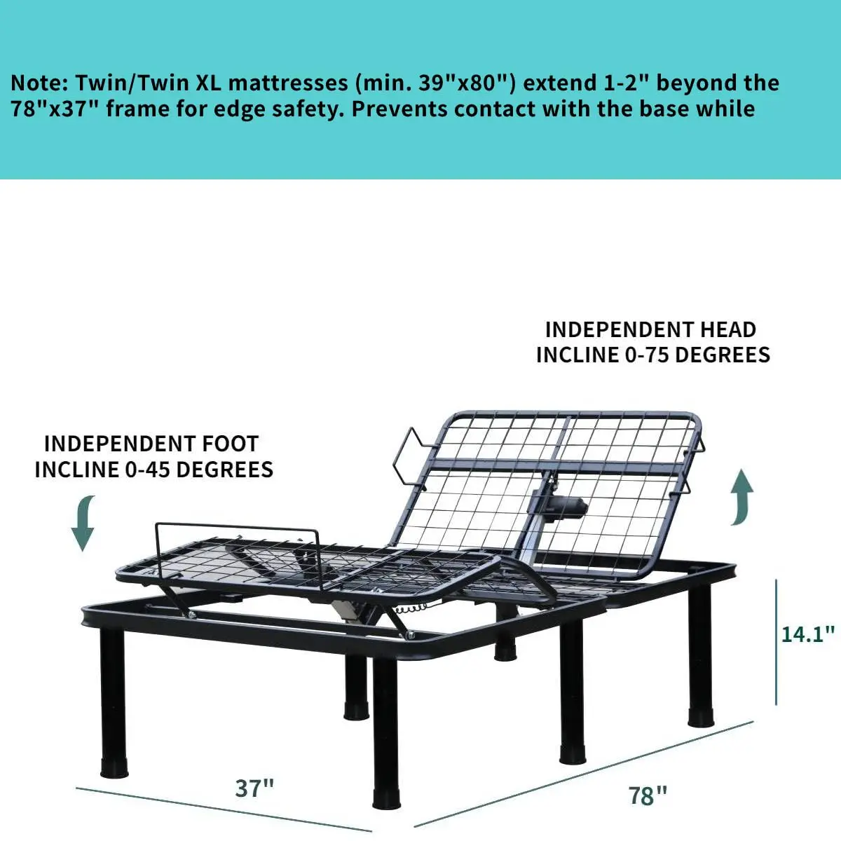 Adjustable Bed Frame Full Metal Frame Bears 705 lbs Head and Legs Can Lift Independently, Zero Gravity Prevents Snoring