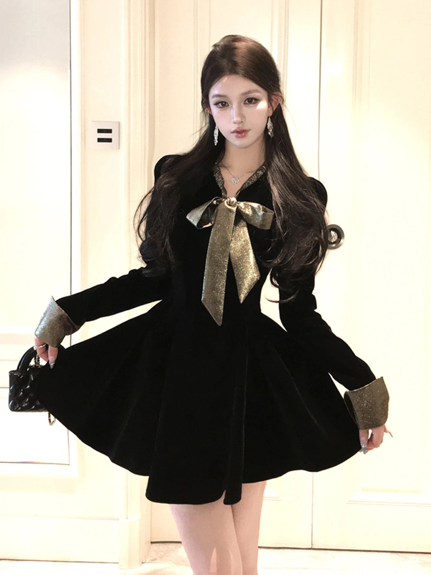 

Вельветовое платье для дня рождения, роскошное, с завышенной талией, А-силуэт, с узлом, модное женское платье для различных случаев