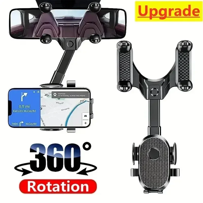 Rearview Mirror Car Phone Holder 360 Rotation Anti-Shake Mount One-Hand Operation Navigation Stand Universal for All Smartphones