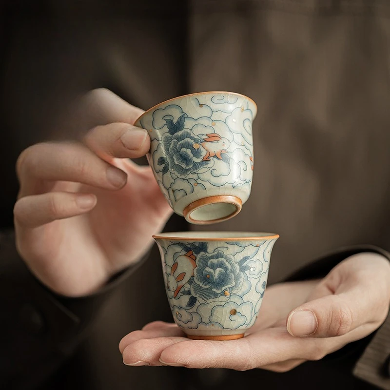 

Cloud Rabbit Teacups Aesthetic Ingot Tea Making Chinese Kung Fu Teaware Accessories Craft Small Tasting Household Tea Ceremony