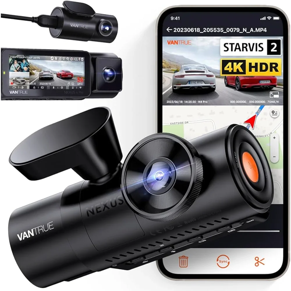 Dash Cam WiFi 4K a 3 canali, per visione notturna STARVIS 2 IMX678, 4K + 1080P + 1080P anteriore interna e posteriore tripla fotocamera per auto