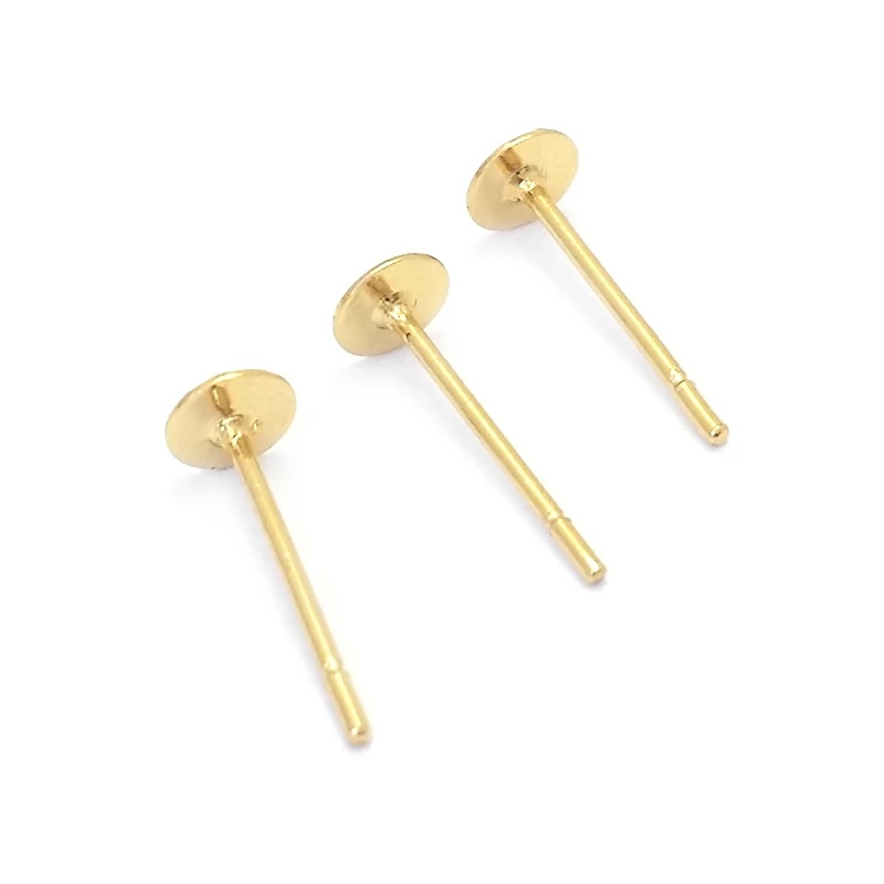 100PCS Stick Size 4MM 18K Gold Color Brass and Steel Needle Flat Stud Earring DIY Jewelry Making Supplies Diy Accessories