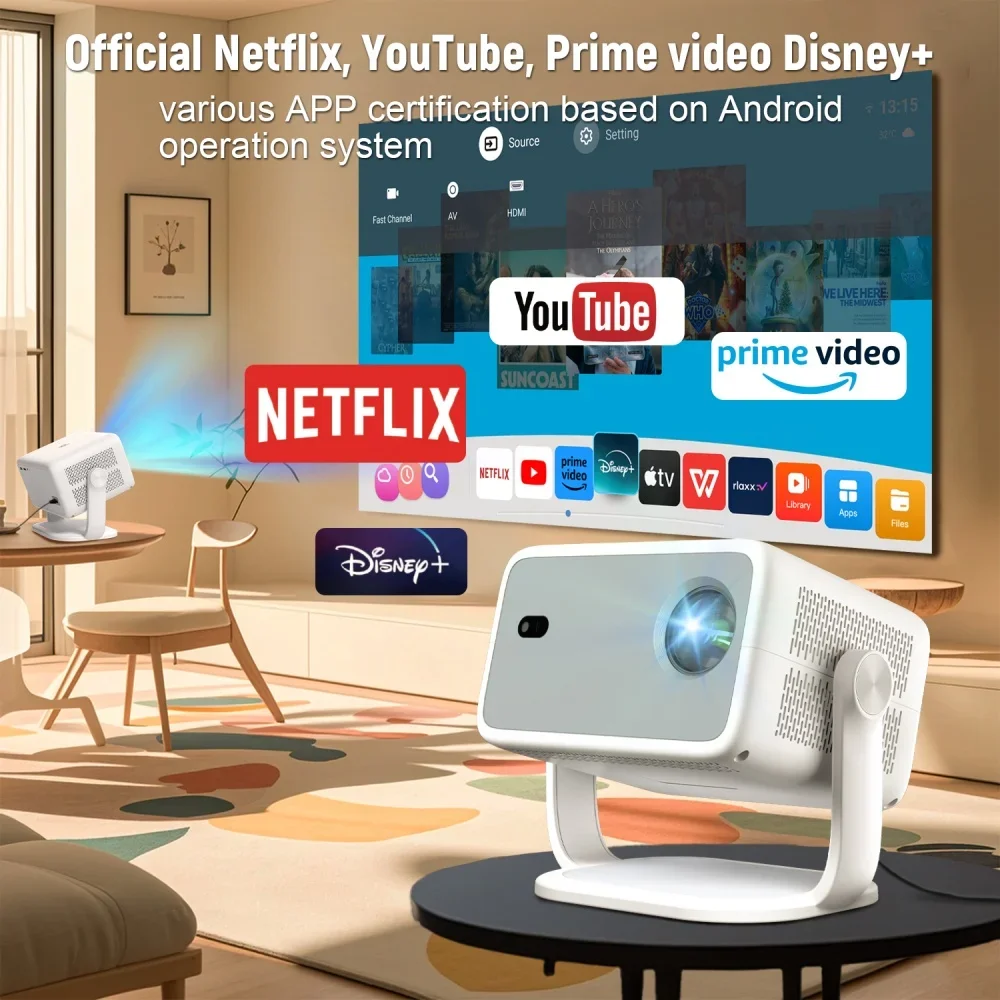 

Projector Android 13 Native 1080P 650ANSI Amlogic T950D4 Wifi6 BT5.2 Netflix Certification 4K Portable Outdoor Projector