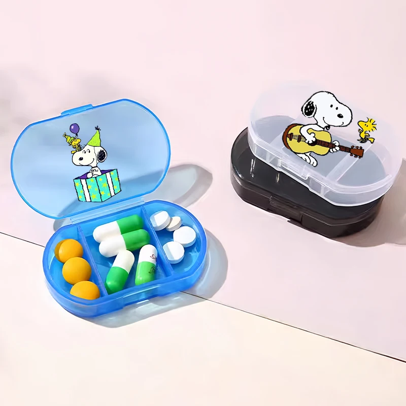 

3 Grids Cartoon Snoopy Anime Pocket Pill Case Portable Tablet Medicine Organizer Case Outdoor Travel Vitamin Dispenser Container