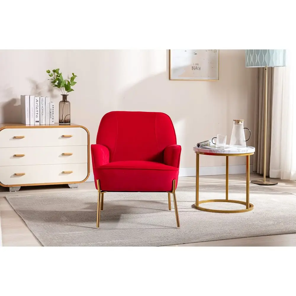 Comy Velvet Accent Chair with Glam Metal Legs or Dining Room Bedroom Living Room Beauty(Red)
