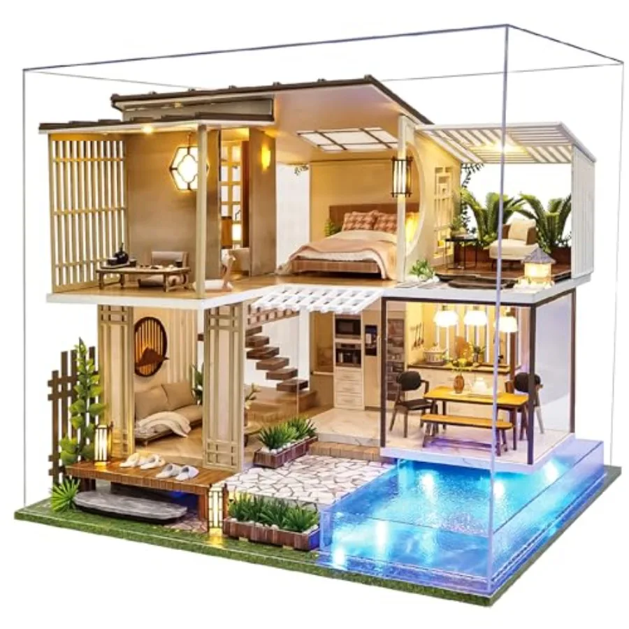 

Elegant and Quiet Wooden Dollhouse Miniature Kit with Furniture DIY 1:24 Scale Handmade Craft Room Idea Gift for Adult Friend L
