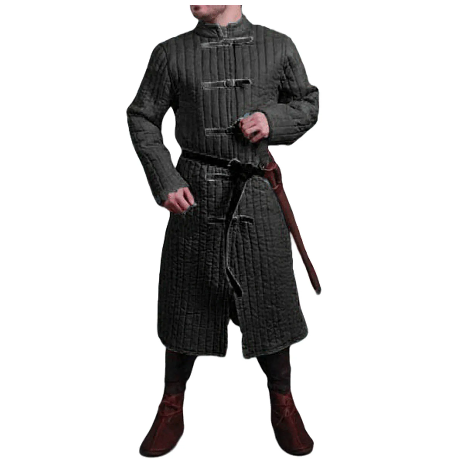 Mens Medieval Thick Padded Full Length Full Sleeves Gambeson Coat Aketon Jacket Armor For Cosplay Party without Belt