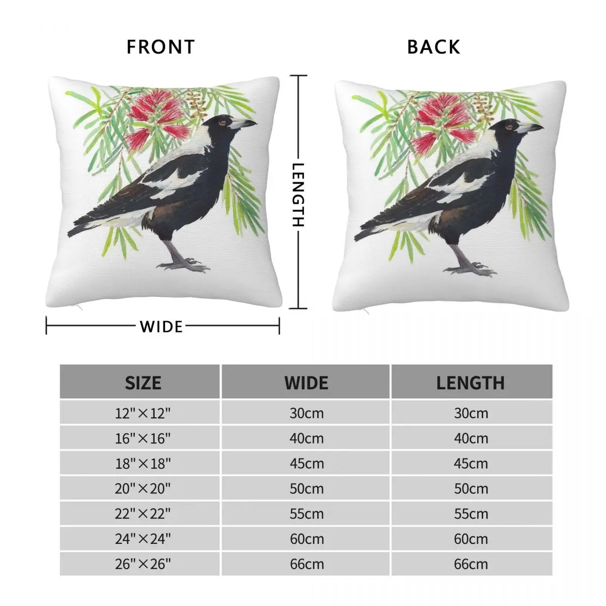 Magpie With Red Flowers Square Pillowcase Polyester Linen Velvet Pattern Zip Decorative Pillow Case Sofa Cushion Cover 45x45