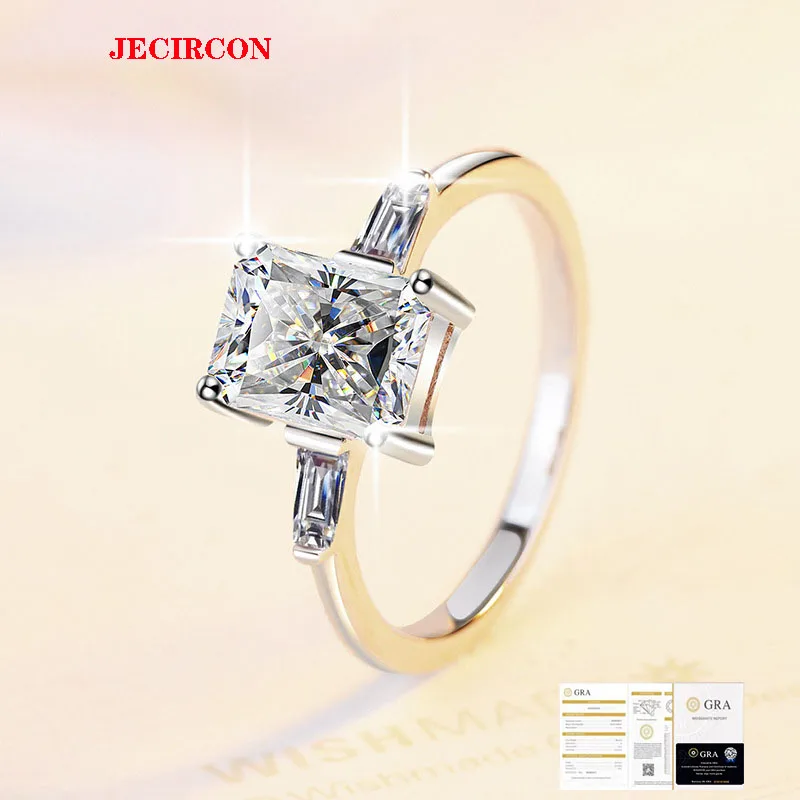 

JECIRCON 2-каратное кольцо из стерлингового серебра S925 с муассанитом для женщин, геометрический прямоугольник, красное/изумрудное огранки, супер вспышка, ювелирные изделия
