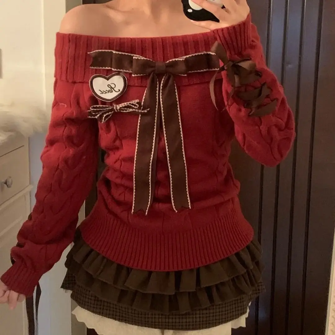 

Розовый пуловер, милый японский осенне-зимний шикарный наряд, корейский модный вязаный свитер, женский сексуальный элегантный винтажный костюм Y2k